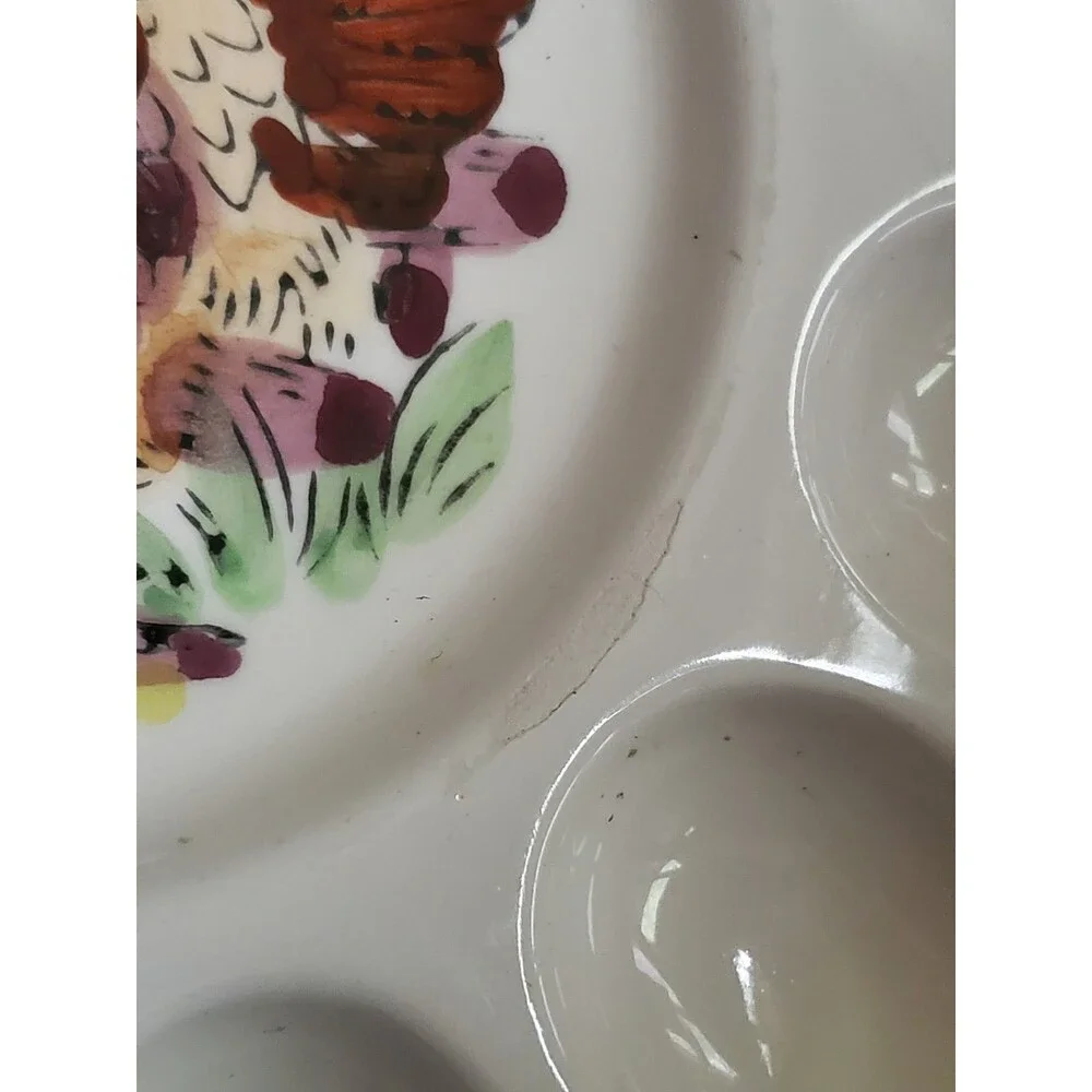 Mid Century Ceramic Rooster Deviled Egg Platter 12 Slot Wall Hanging As-Is